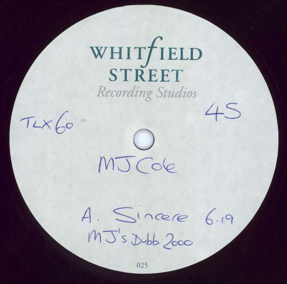 MJ Cole Sincere UK acetate ACETATE
