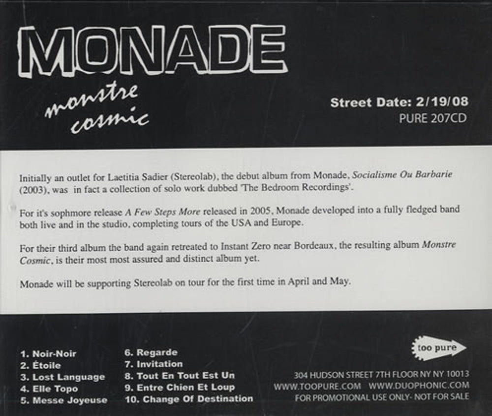 Monade Monstre Cosmic US Promo CD single (CD5 / 5") PURE207CD