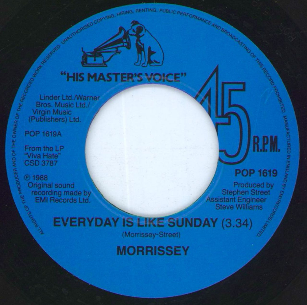 Morrissey Everyday Is Like Sunday - Jukebox UK 7" vinyl single (7 inch record / 45) MOR07EV807666