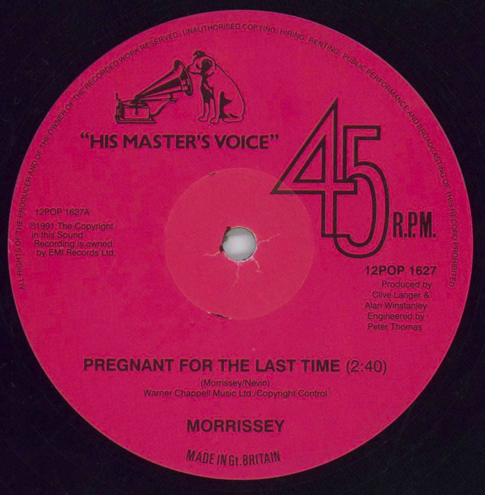 Morrissey Pregnant For The Last Time - VG UK 12" vinyl single (12 inch record / Maxi-single) MOR12PR816945