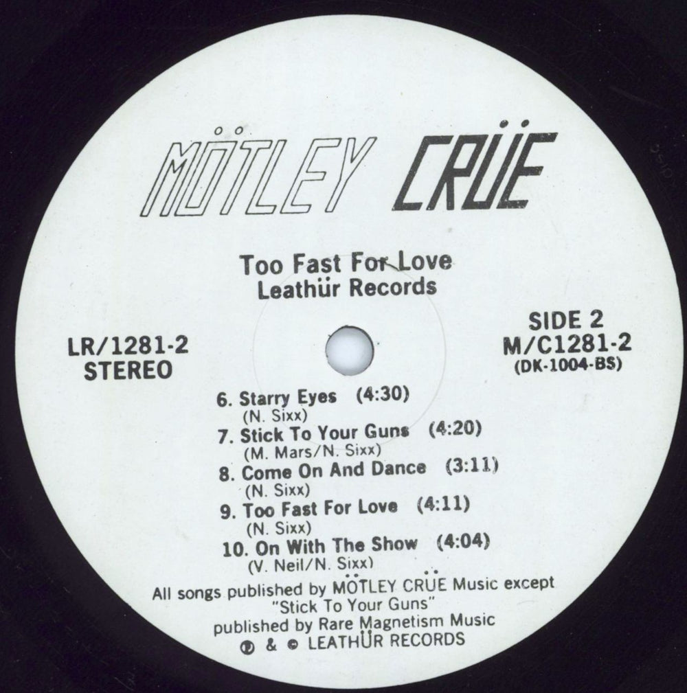 Motley Crue Too Fast For Love - 2nd + Insert 2 US vinyl LP album (LP record)