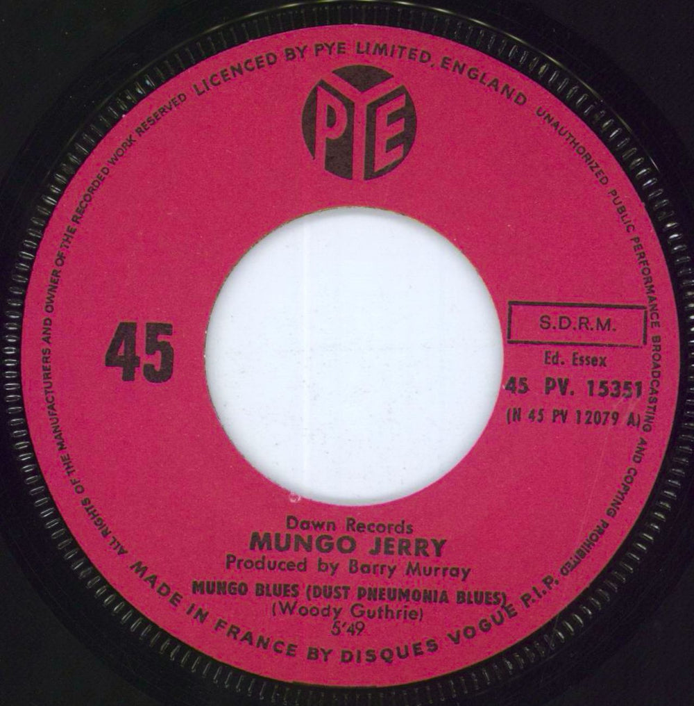 Mungo Jerry Mungo Blues (Dust Pneumonia Blue) French 7" vinyl single (7 inch record / 45) MUN07MU802096