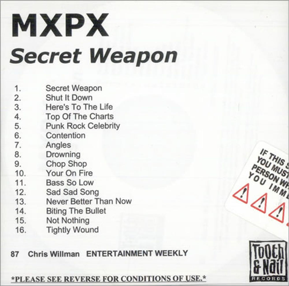 MXPX Secret Weapon US Promo CD-R acetate CDR ACETATE