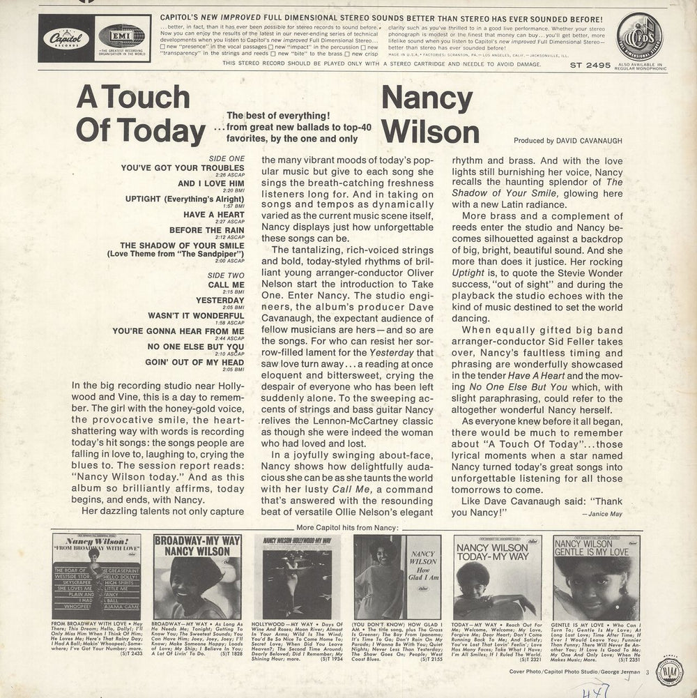 Nancy Wilson (Jazz) A Touch Of Today - 1st UK vinyl LP album (LP record)