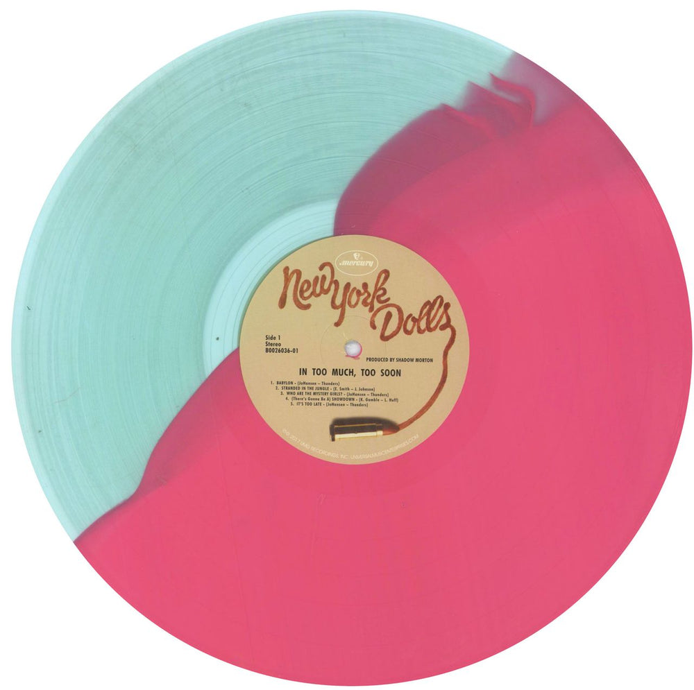 New York Dolls Too Much Too Soon - Coke Bottle Green & Pink Vinyl US vinyl LP album (LP record) NYDLPTO798793