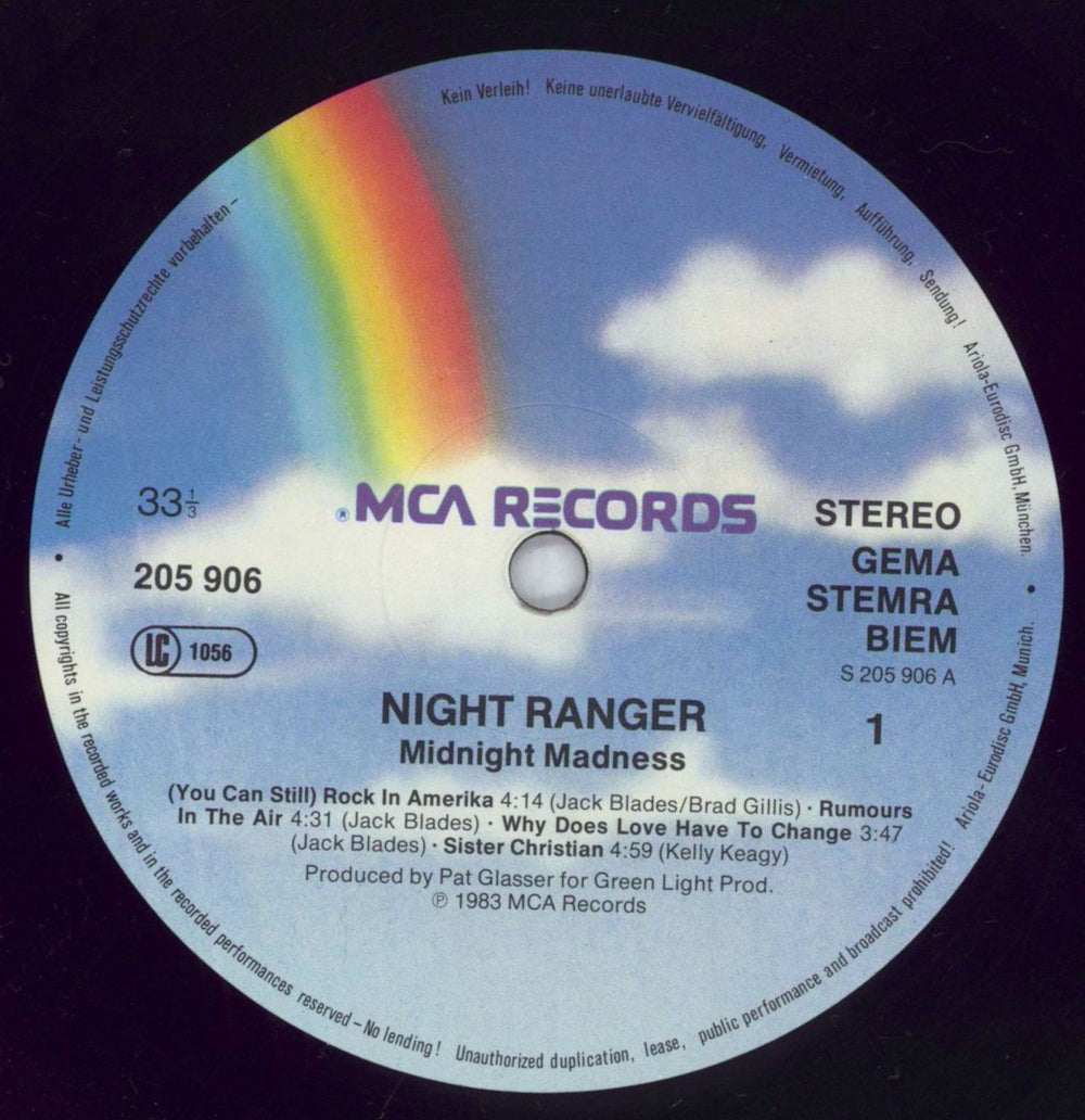 Night Ranger Midnight Madness German vinyl LP album (LP record) NRALPMI828726