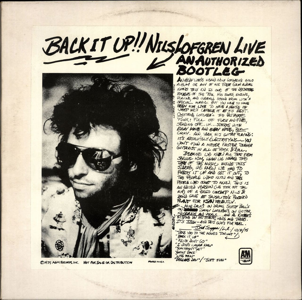 Nils Lofgren Back It Up US Promo vinyl LP album (LP record) SP-8362