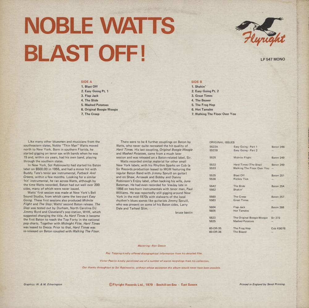 Noble Watts Blast Off! UK vinyl LP album (LP record)