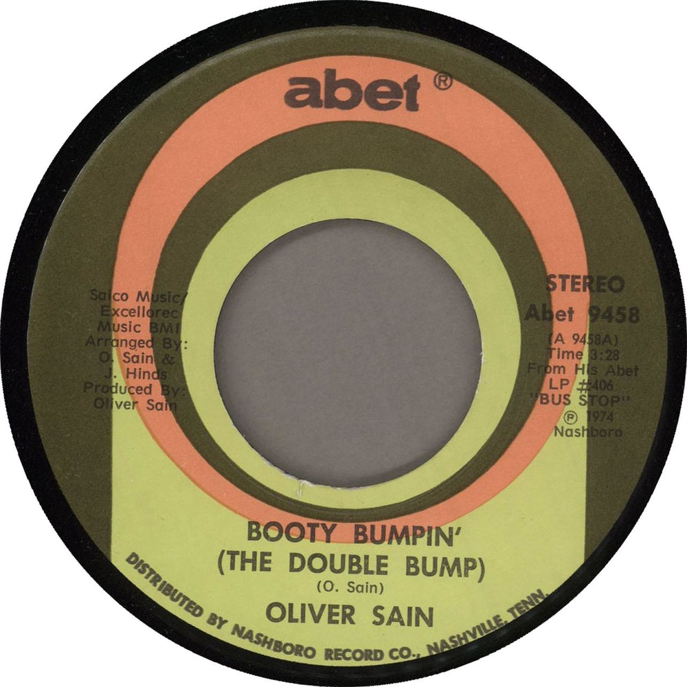 Oliver Sain Booty Bumpin' (The Double Bump) US 7" vinyl single (7 inch record / 45) ABET9458