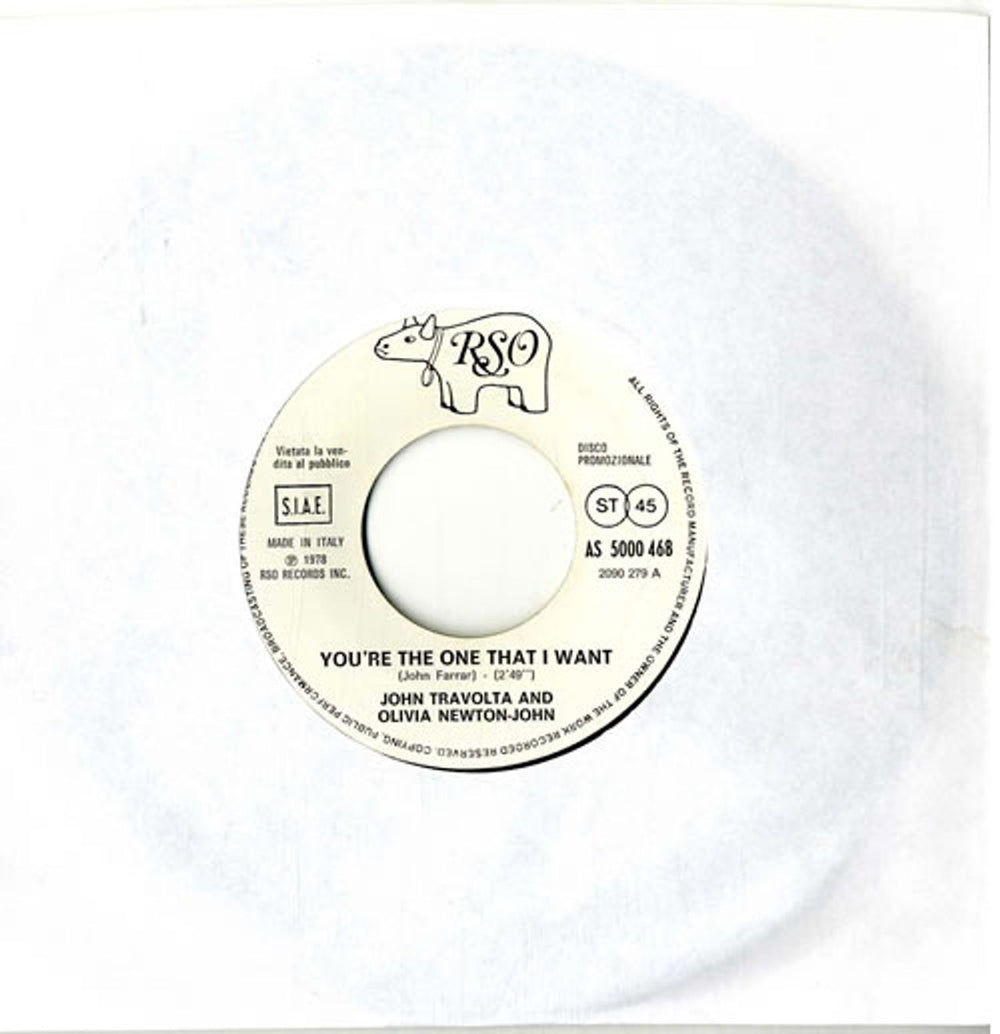 Olivia Newton John You're The One That I Want Italian Promo 7" vinyl single (7 inch record / 45) AS5000468