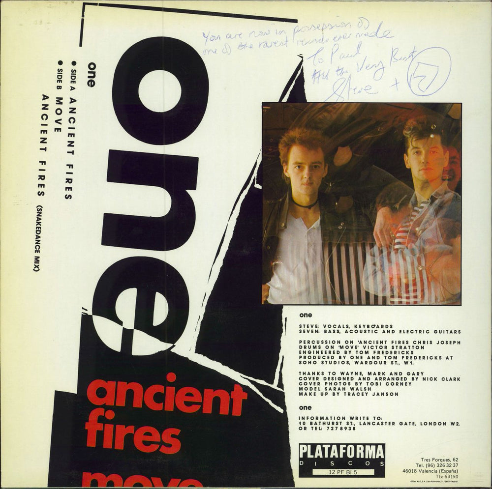 One Ancient Fires / Move - Autographed Spanish 12" vinyl single (12 inch record / Maxi-single)