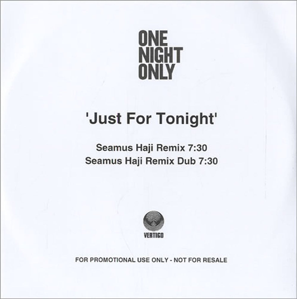 One Night Only Just For Tonight UK Promo CD-R acetate ON8CRJU446206