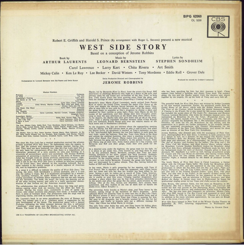 Original Cast Recording West Side Story - 1st UK vinyl LP album (LP record)