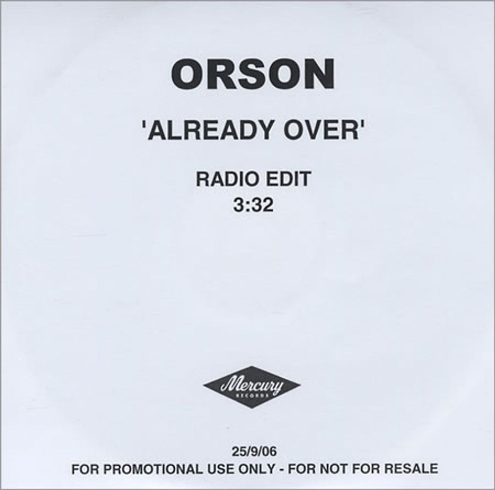 Orson Already Over UK Promo CD-R acetate CD ACETATE