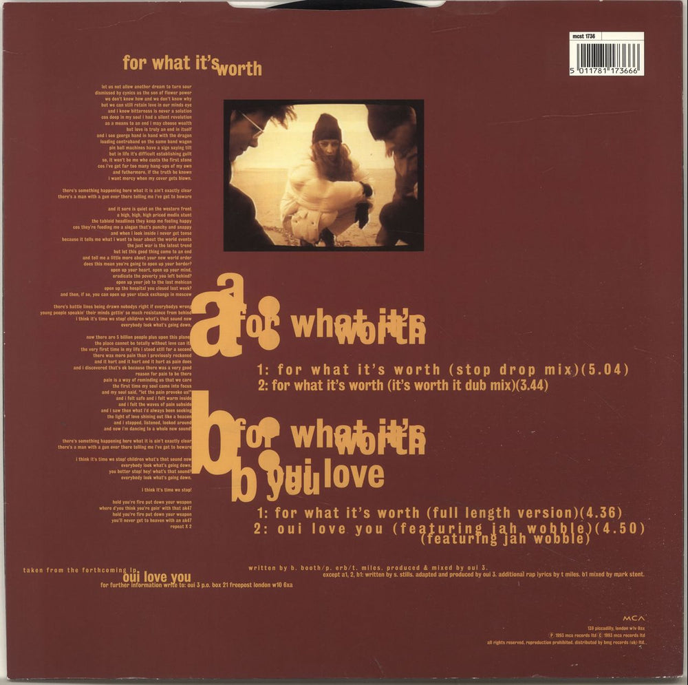 Oui 3 For What It's Worth UK 12" vinyl single (12 inch record / Maxi-single) 5011781173666