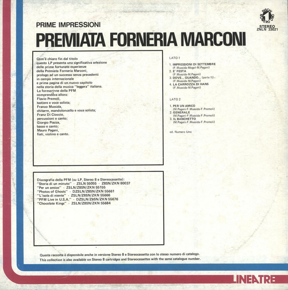 P.F.M. Prime Impressioni Italian vinyl LP album (LP record)