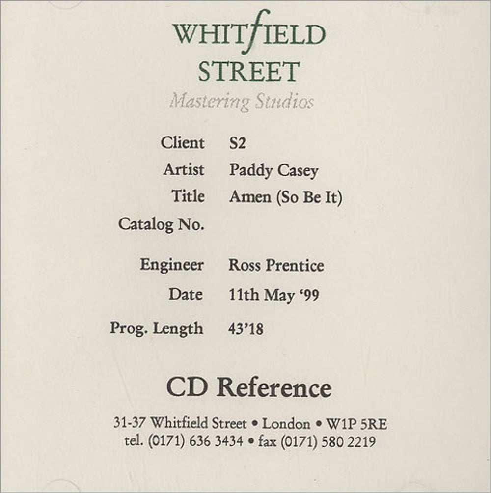 Paddy Casey Amen (So Be It) UK Promo CD-R acetate CD-R ACETATE