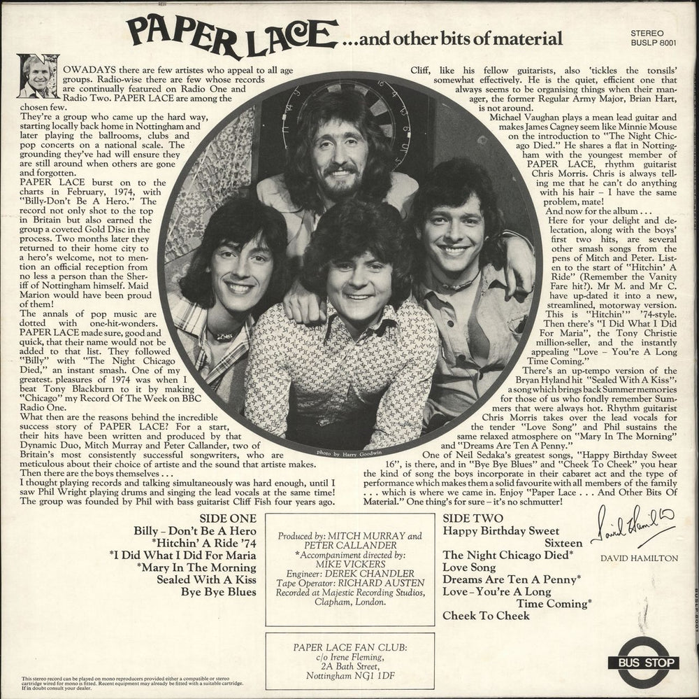 Paper Lace ...And Other Bits Of Material UK vinyl LP album (LP record)