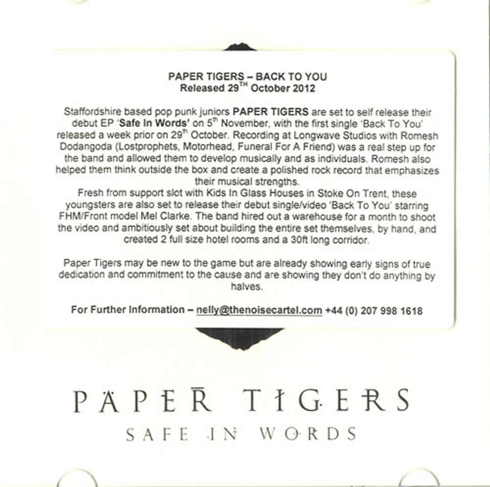 Paper Tigers Safe In The Words UK Promo CD-R acetate CD-R