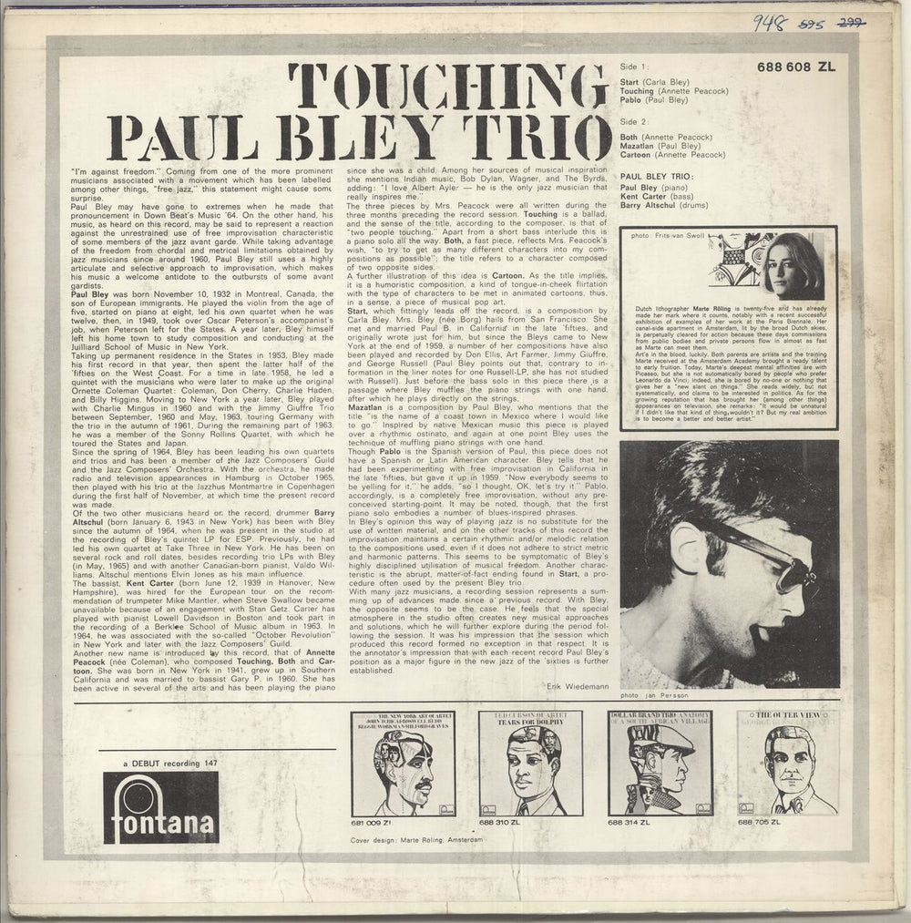 Paul Bley Touching UK vinyl LP album (LP record) P~BLPTO655233