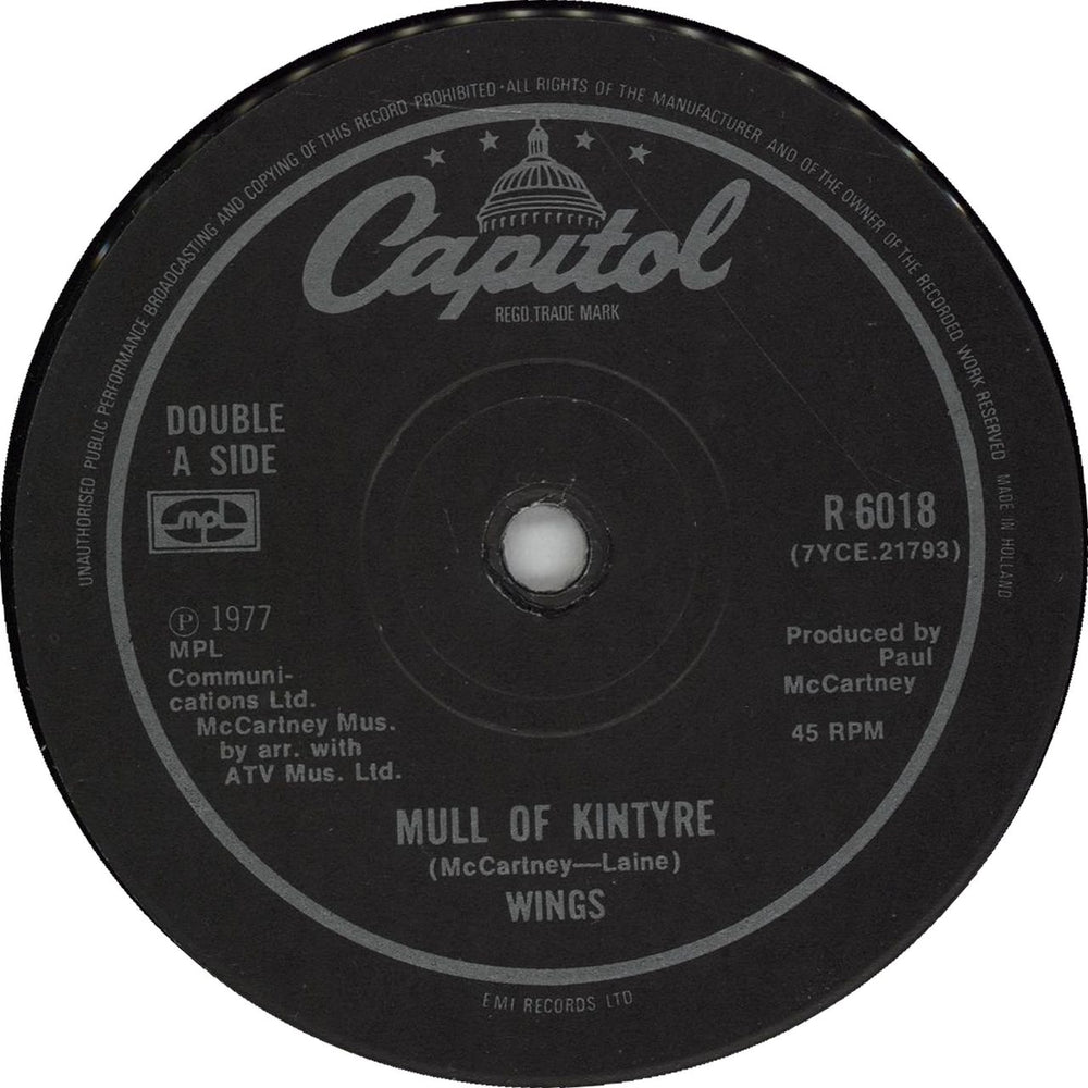 Paul McCartney and Wings Mull Of Kintyre - Solid UK 7" vinyl single (7 inch record / 45) R6018