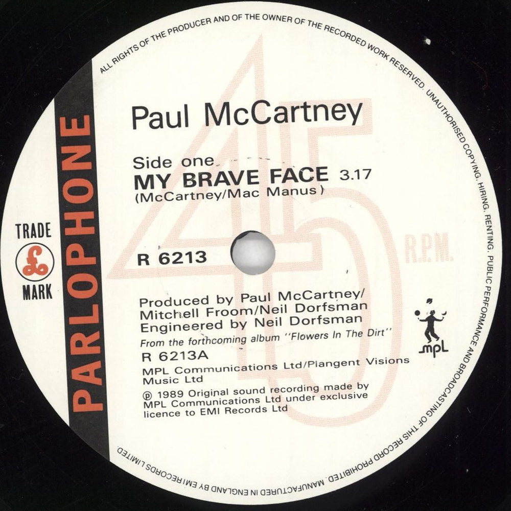 Paul McCartney and Wings My Brave Face - White label UK 7" vinyl single (7 inch record / 45) MCC07MY34535