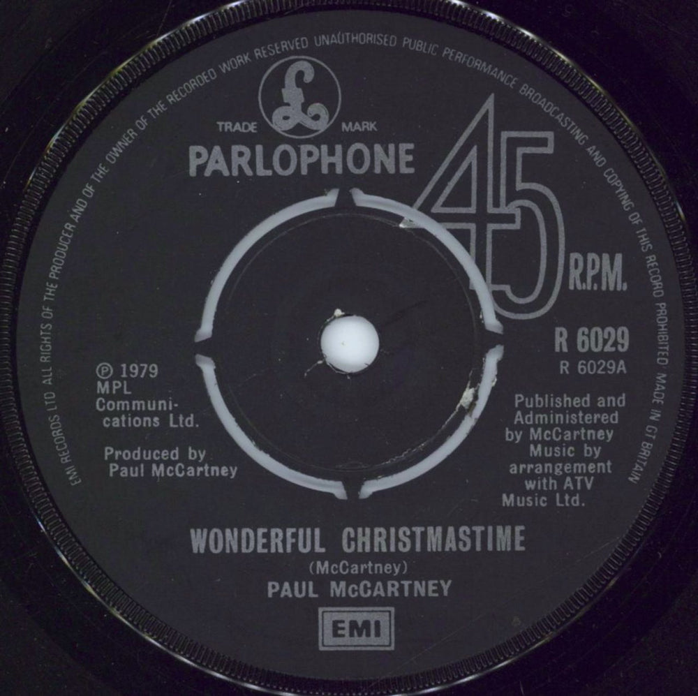 Paul McCartney and Wings Wonderful Christmastime UK 7" vinyl single (7 inch record / 45) R6029