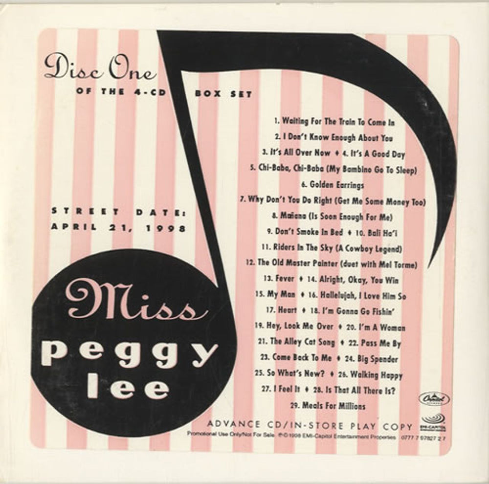 Peggy Lee Miss Peggy Lee US Promo CD album (CDLP) 978272