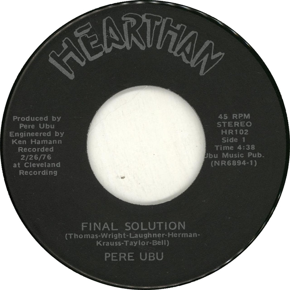 Pere Ubu Final Solution US 7" vinyl single (7 inch record / 45) HR102