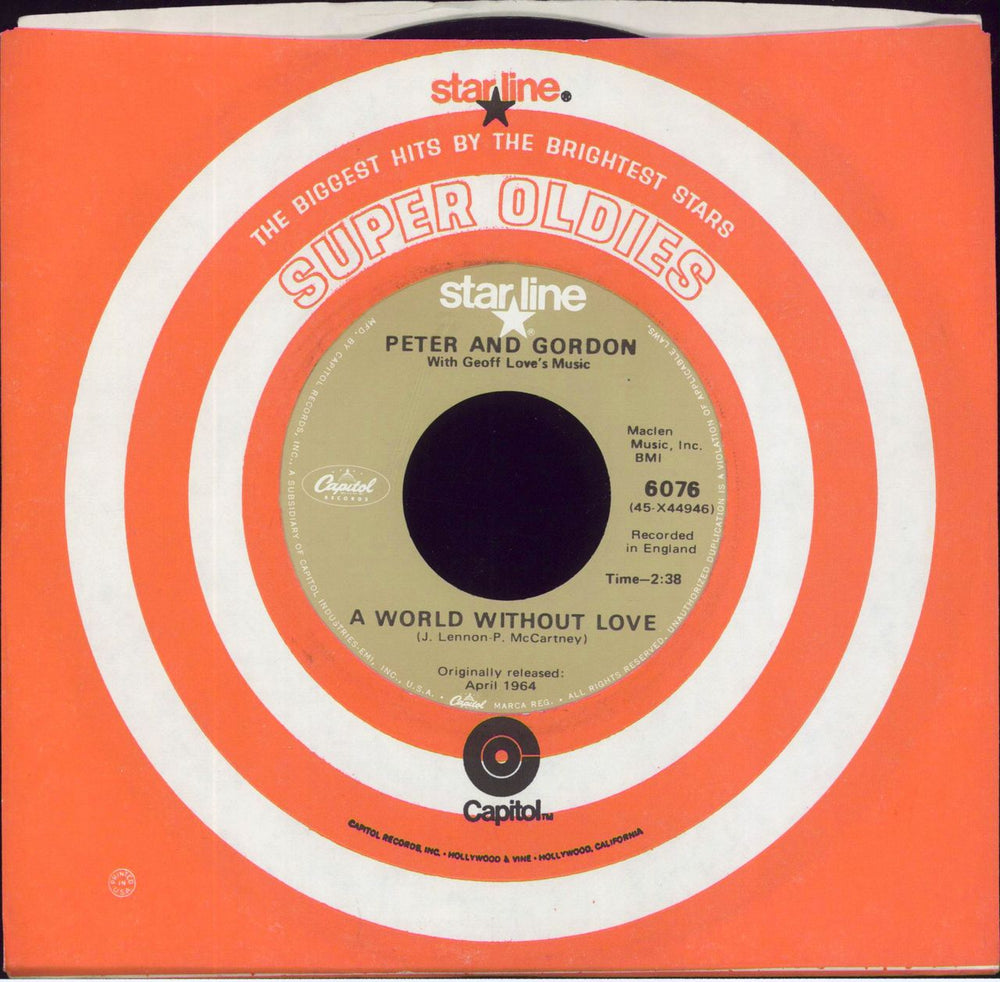 Peter & Gordon A World Without Love US 7" vinyl single (7 inch record / 45) 6076