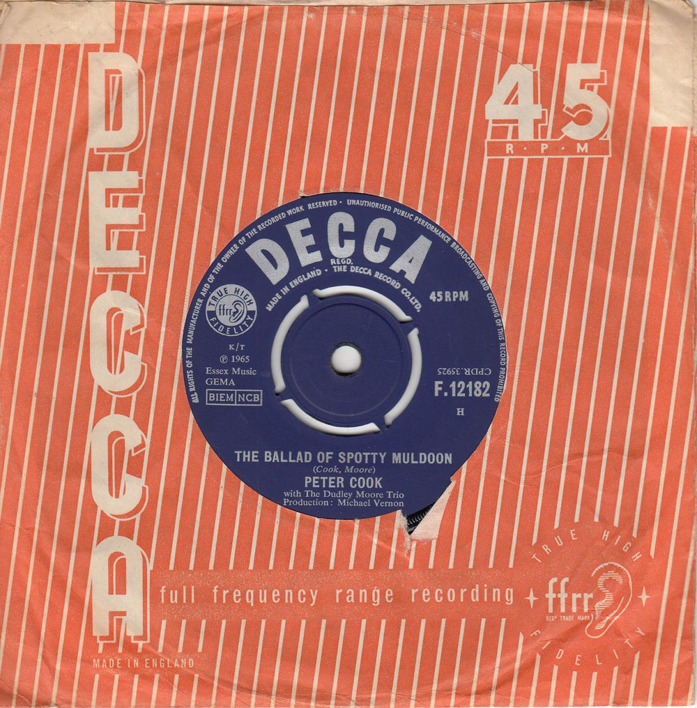 Peter Cook The Ballad Of Spotty Muldoon UK 7" vinyl single (7 inch record / 45) F.12182