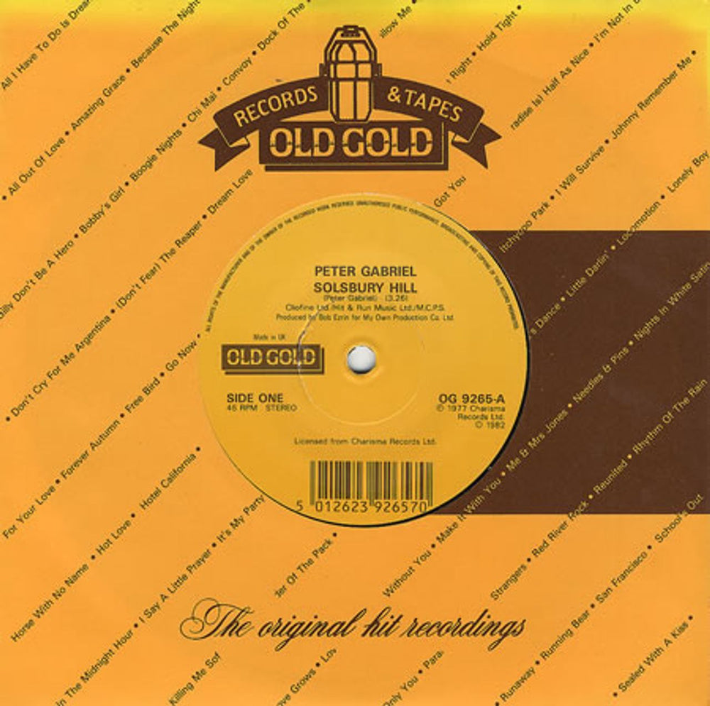 Peter Gabriel Solsbury Hill UK 7" vinyl single (7 inch record / 45) OG9265