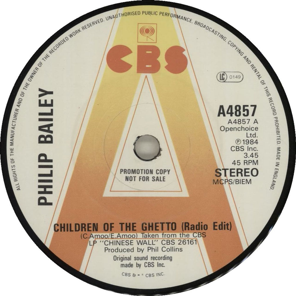 Philip Bailey Children Of The Ghetto - A Label UK Promo 7" vinyl single (7 inch record / 45) PLB07CH684073