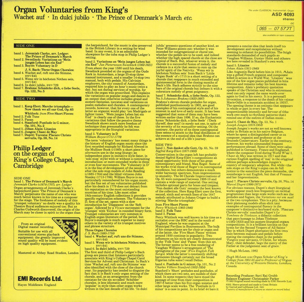Philip Ledger Organ Voluntaries From King's UK vinyl LP album (LP record)