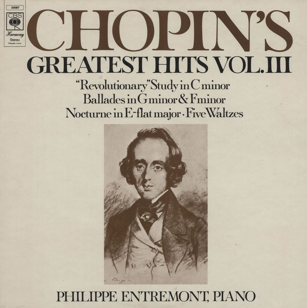 Philippe Entremont Chopin's Greatest Hits Vol. III UK vinyl LP album (LP record) 30087