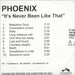 Phoenix (Fr) It's Never Been Like That UK Promo CD-R acetate CDR ACETATE