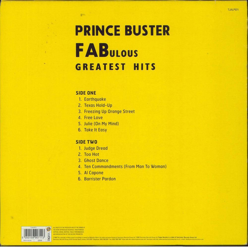 Prince Buster FABulous Greatest Hits UK vinyl LP album (LP record) 5050159907113