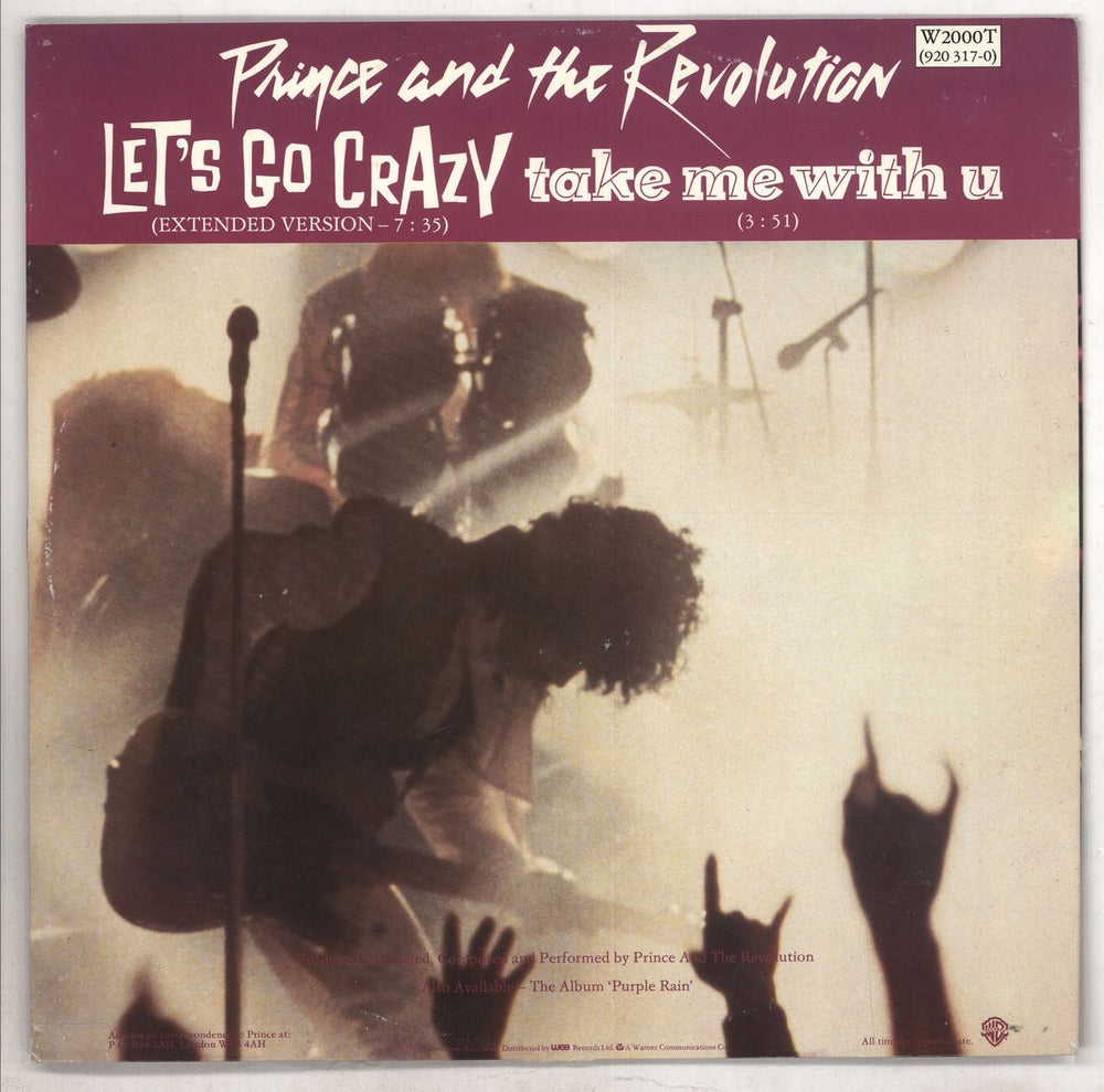 Prince Let's Go Crazy + Picture Sleeve UK 12" vinyl single (12 inch record / Maxi-single) W2000T