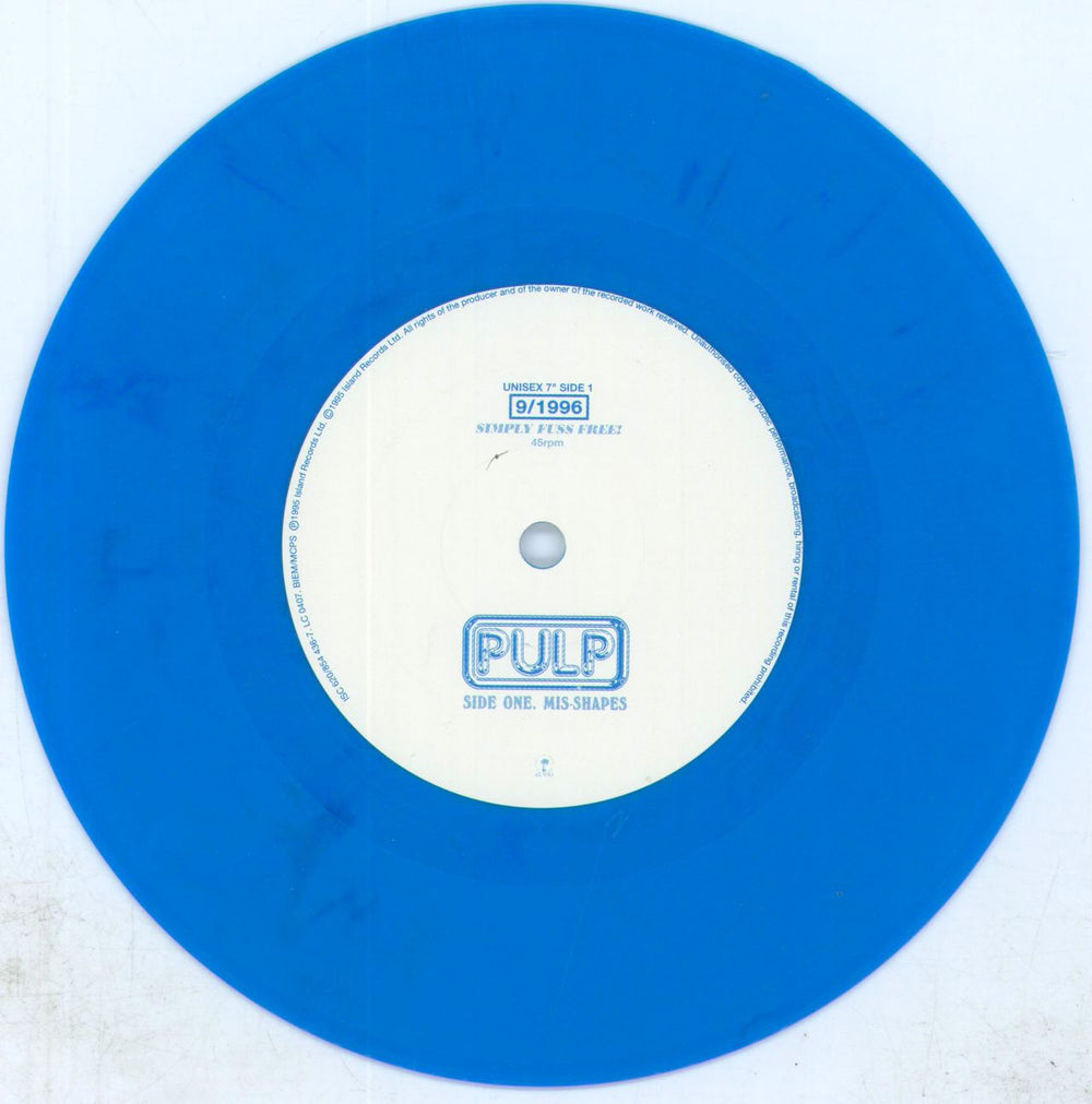 Pulp Sorted For E's & Wizz / Mis-shapes - Blue UK 7" vinyl single (7 inch record / 45) PUL07SO246960