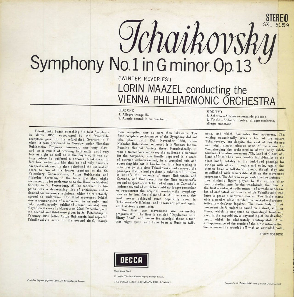 Pyotr Ilyich Tchaikovsky Tchaikovsky: Symphony No. 1 UK vinyl LP album (LP record)