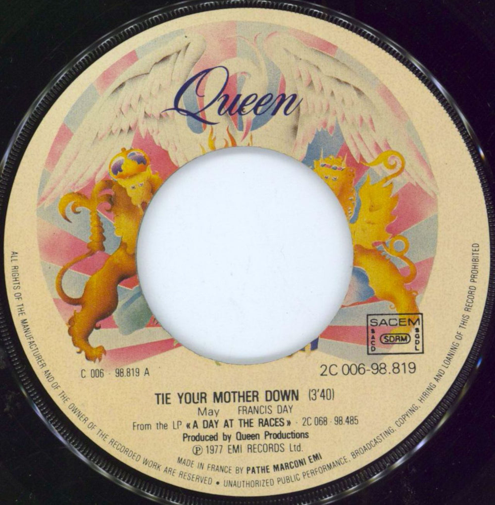 Queen Tie Your Mother Down French 7" vinyl single (7 inch record / 45) QUE07TI793124