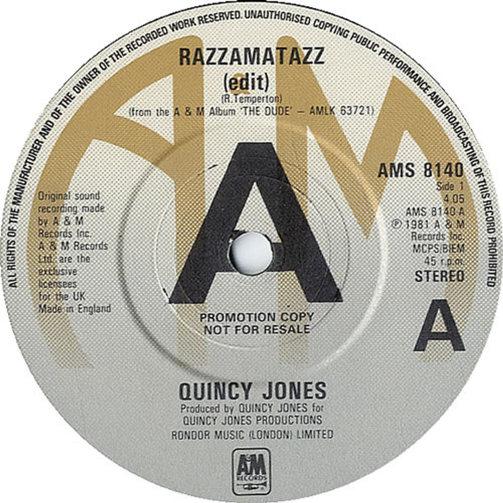 Quincy Jones Razzamatazz UK Promo 7" vinyl single (7 inch record / 45) QUJ07RA588489