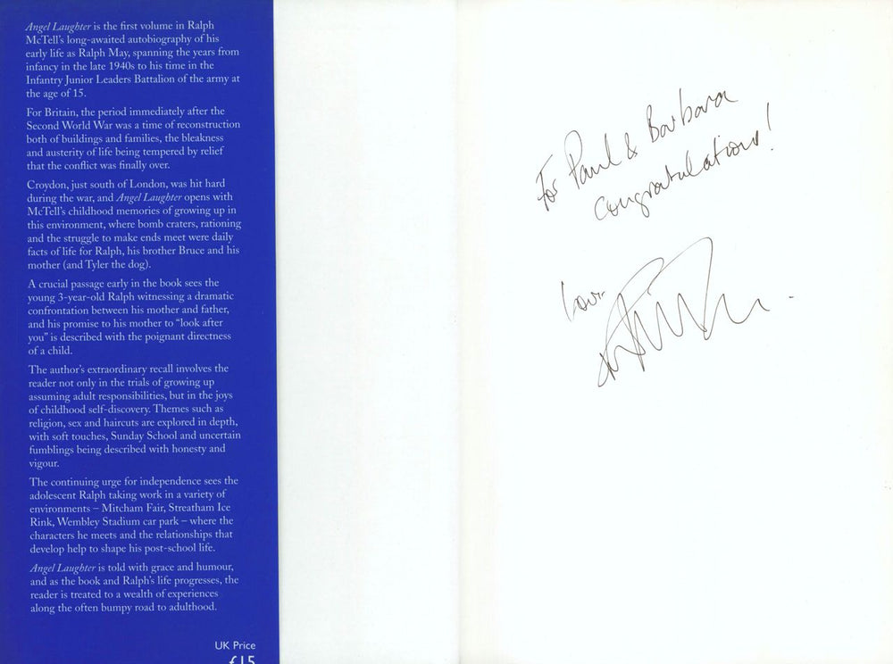 Ralph McTell Angel Laughter - Autographed UK book 7RMBKAN777729