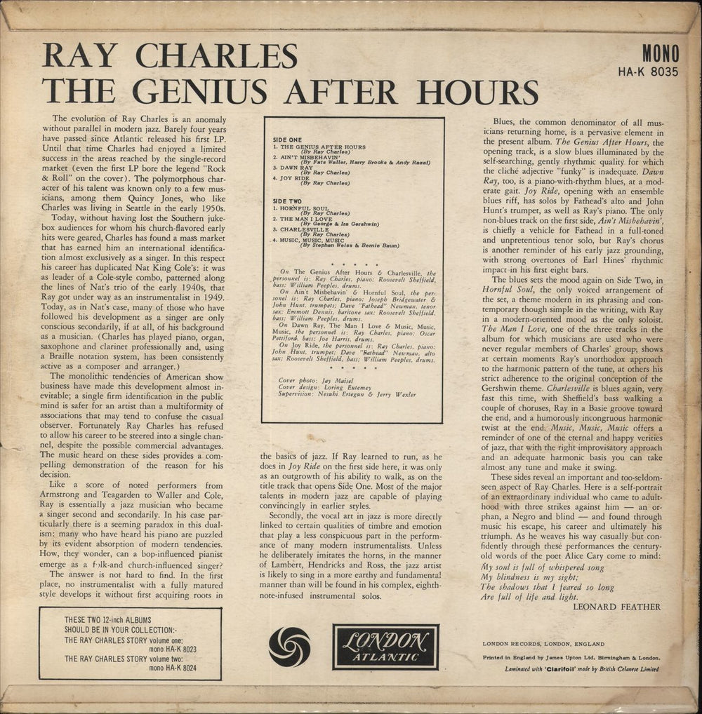 Ray Charles The Genius After Hours - EX UK vinyl LP album (LP record)