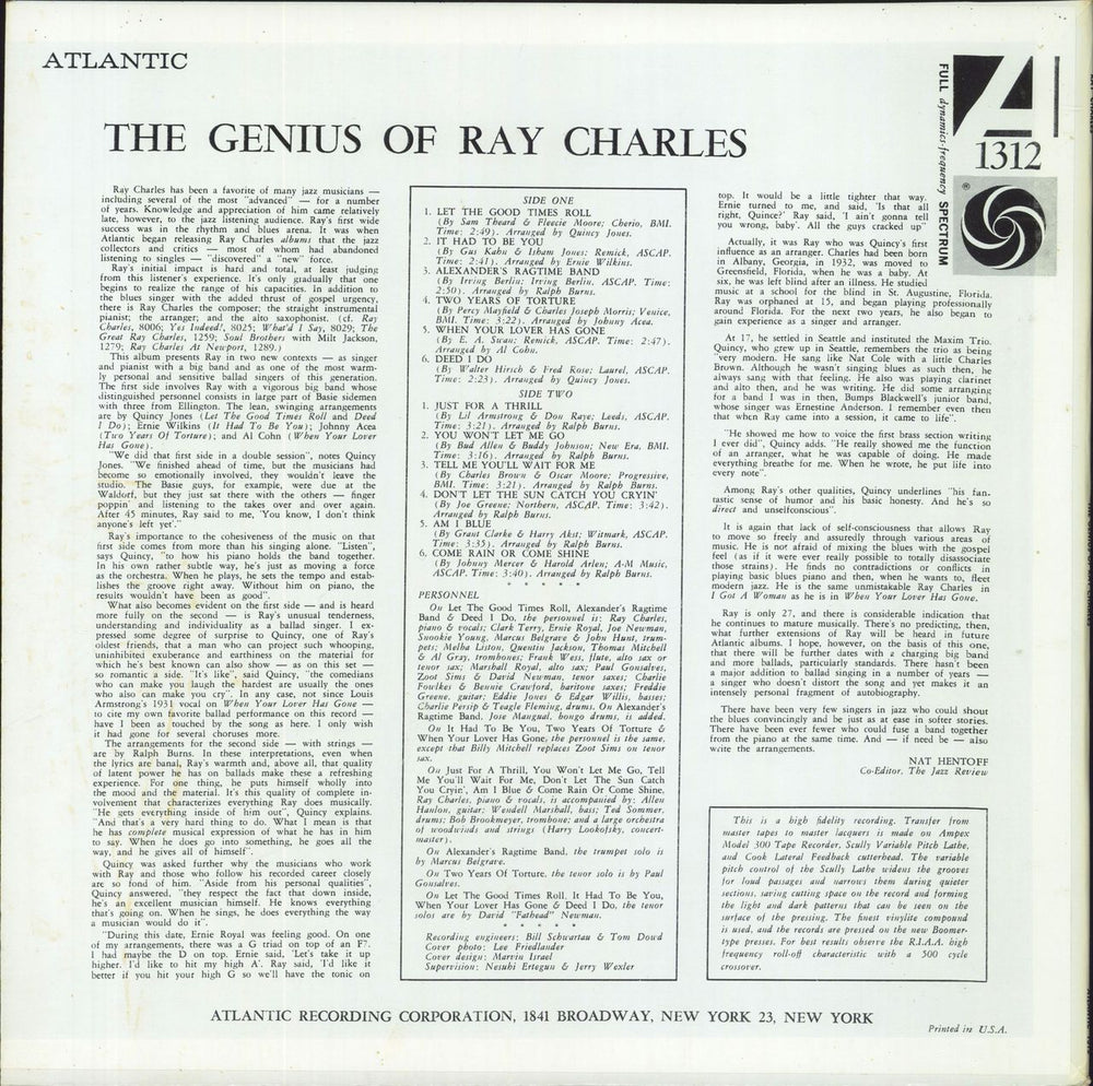 Ray Charles The Genius Of Ray Charles US vinyl LP album (LP record)