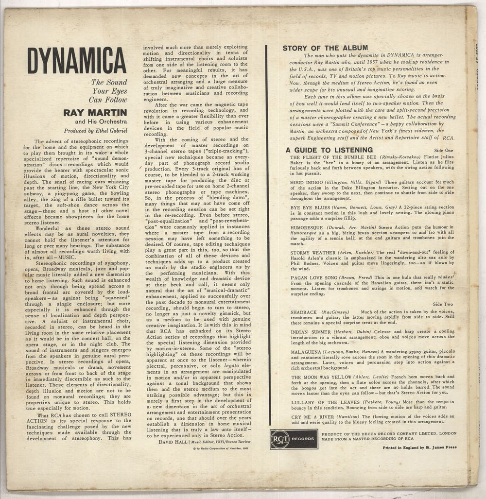 Ray Martin Dynamica UK vinyl LP album (LP record)