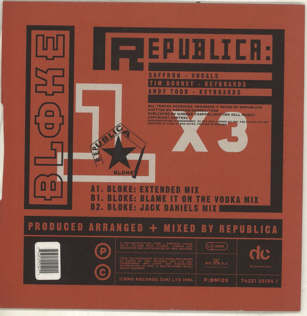 Republica Bloke UK 12" vinyl single (12 inch record / Maxi-single) 743212515411