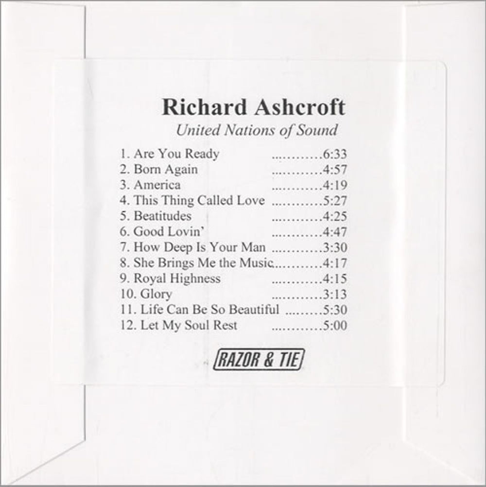 Richard Ashcroft United Nations Of Sound US Promo CD-R acetate CDR ACETATE