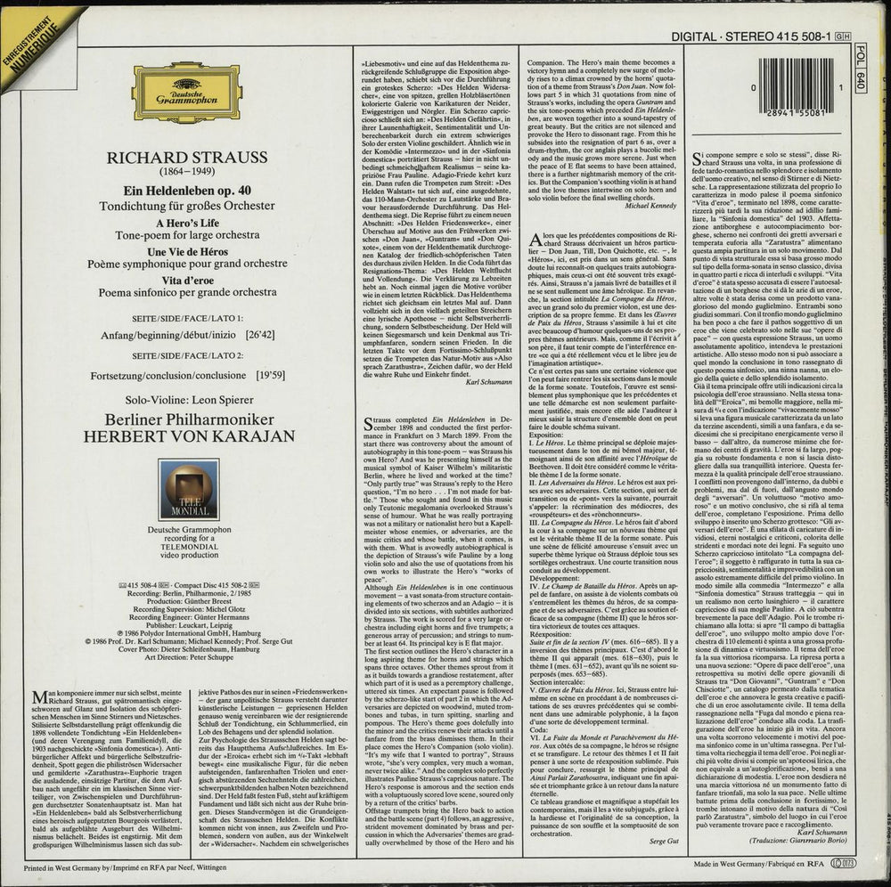 Richard Strauss Ein Heldenleben German vinyl LP album (LP record) 028941550811