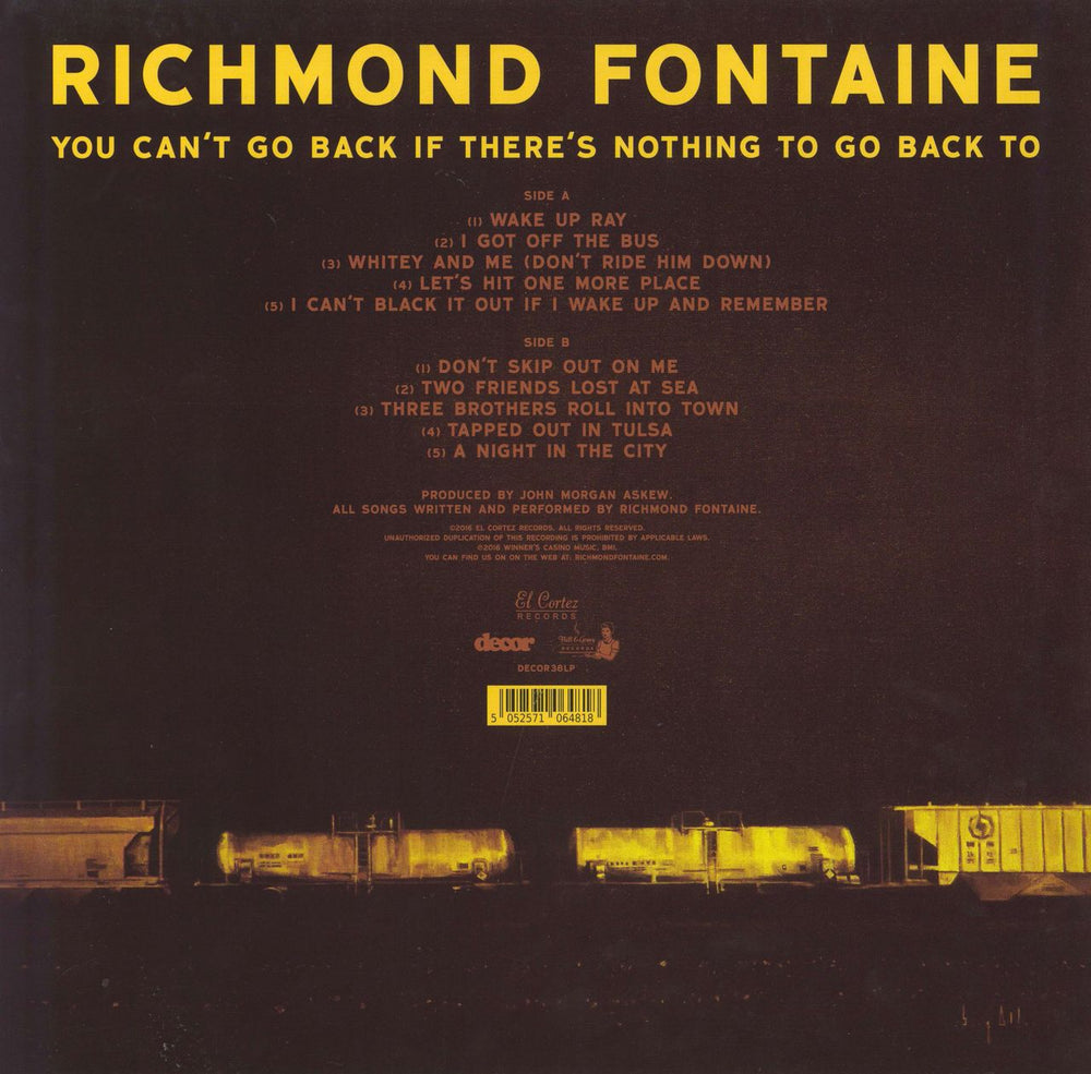 Richmond Fontaine You Can't Go Back If There's Nothing To Go Back To - RSD16 - Yellow Vinyl UK vinyl LP album (LP record) 5052571064818